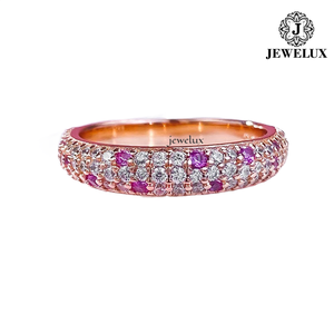 Jewelux Women's Rose Gold Plated <b>Eternity</b> Band <b>Ring</b> With Round Brilliant Cut Diamonds And Pink Stones Pave Setting Luxury Style - Product Image 5