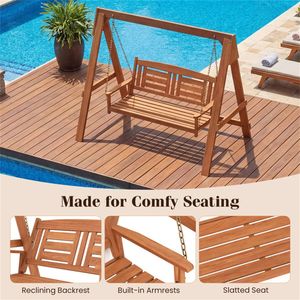 Dondolo da Veranda in Legno Massello per 2 Persone con Supporto, Capacità 800 LBS, Perfetto Dondolo a Uovo per Esterni, Patio, Giardino, Bordo Piscina - Product Image 4