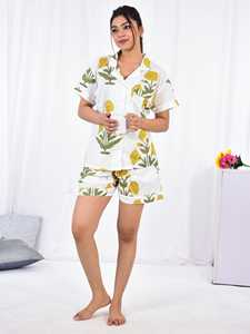 Ensemble de pyjama court en coton floral pour l'été, imprimé indien, vêtements de nuit à manches courtes, imprimé à la main, vêtements de détente doux et respirants - Product Image 3