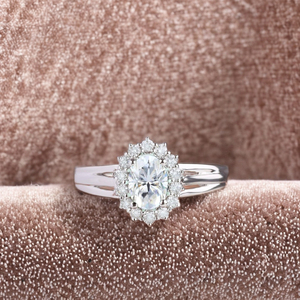 แหวนสัญญาทองสีขาวทึบ14K สุดหรูประกายเพชรเพชรที่ปลูกในห้องแล็บเครื่องประดับด้านข้างประดับเพชรทรงรีสำหรับงานเลี้ยง - Product Image 5