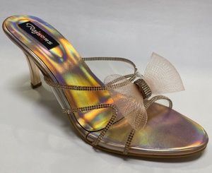 Rhinestone High-end Cross Strap Stiletto Heel Sandals Women's Summer Outdoor Wearing Golden Bow <b>Slippers</b> - Product Image 1