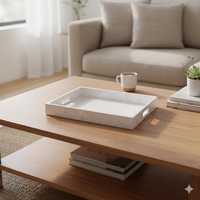 Plateau décoratif rectangulaire élégant en os incrusté à motif géométrique pour table basse