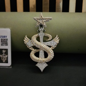 Iced Out Sterling <b>Silver</b> Rhodium Plated Moissanite 'S' Cross Pendant Luxury Snake Style Hip Hop Necklace - Product Image 3
