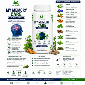 Cápsulas para el Cuidado de la Memoria con Brahmi, Ginkgo Biloba, Ashwagandha e Ingredientes Herbales para el Apoyo Cerebral, para la Memoria, la Concentración y la Salud Mental - Product Image 5