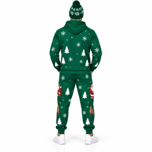 Men Christmas Tracksuit Hoodie Jogger Set Green Santa Print Casual Winter Sweatpants Full Sleeve Breathable Regular Fit - Product Image 2