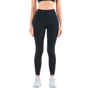 Leggings de sport taille haute pour femme, longs, noirs unis, extensibles, respirants, compressifs, tricotés sans couture - Product Image 4