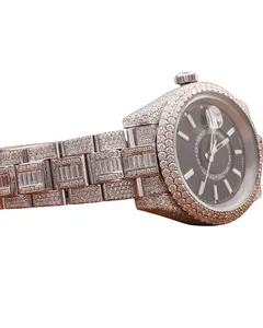 Full Iced Out Chronograph Watch White Gold Band for Men VVS Moissanite Round Cut Diamond Hip Hop <b>Smart</b> Black Dial Watch - Product Image 2