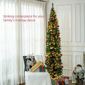 Albero di Natale Artificiale Sottile da 2,4 m con Rami Realistici, Luci LED Bianco Caldo, Stile Pencil Tree, Decorazioni Natalizie Verdi - Product Image 4