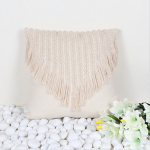 Hand Tufted Texture Boho Ivory Stripe Fringe Cushion Cover Handmade <b>Decorative</b> <b>Pillow</b> Case for Sofa Bedroom Living Room Home - Product Image 6
