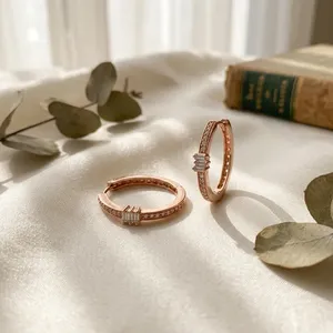 Luxueux fantaisie petit anneau boucles d'oreilles avec or Rose polonais femmes boucles d'oreilles pour fête porter des accessoires de mode avec pierre de Zircon - Product Image 2