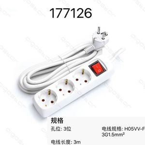 Presa con Interruttore 3 Uscite Cavo 3m H05VV-F 3G1.5mm Bianco - Product Image 1