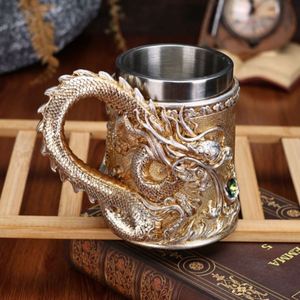 Tasse à café décorative vintage en acier inoxydable doré avec sculpture de dragon créative - Product Image 2