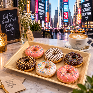 Nouveau plateau carré en feuille de palmier avec donuts et café pour emporter, plateau alimentaire jetable moderne, 14 x 10 pouces - Product Image 1