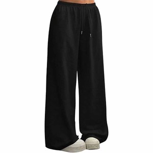 Custom Womens 100% Cotton French Terry Wide Leg <b>Sweatpants</b> Baggy Casual Drawstring <b>Oversized</b> <b>Sweatpants</b> Streetwear - Product Image 2