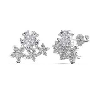 Boucles d'oreilles clous de luxe 3 carats en or massif 14k 18k, motif grappe de fleurs, diamants de laboratoire poire et ronds, pour mariée, avec fermoirs à pression, fabrication artisanale - Product Image 3