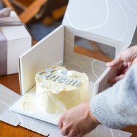 Boîte d'emballage pour gâteau d'anniversaire et dessert, style céramique blanche, avec fenêtre, disponible en 4, 6 et 8 pouces, pour gâteau Basque au fromage