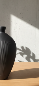 Luxury Ribbed <b>Matte</b> Black Metal Flower Vase Elegant Handcrafted Modern Home Decor <b>Table</b> Centerpiece Single Unit Only - Product Image 4
