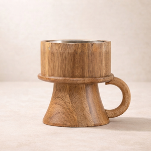 Brûleur d'encens en bois naturel avec support de style calice, poignée latérale confortable et insert de bol intérieur métallique pour parfumer - Product Image 2