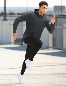 Sweat-shirt à capuche noir pour homme, manches raglan, coupe ajustée, décontracté, pour l'automne, 100% polyester, avec poche - Product Image 2