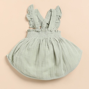 Premium Quality Organic <b>Muslin</b> Sleeveless Frill Top Set with Bloomer Sage <b>Baby</b> Clothing - Product Image 2