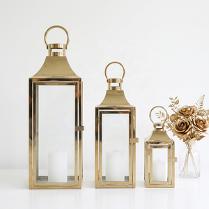 Manufacturers Stainless Steel High Gloss Metal Candle <b>Lanterns</b> <b>Sets</b> for Home Decorations - Product Image 2