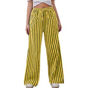 <span class=keywords><strong>Pantaloni</strong></span> Palazzo Casual da <span class=keywords><strong>Donna</strong></span> a Gamba Larga a Righe, Comodi con Coulisse, Vestibilità Ampia Oversize con Tasche, in Spandex / Poliestere OEM - Product Image 2