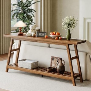 Modern Solid Wood Console Table with Storage Shelf <b>Trestle</b> Base Entryway Living Room Furniture - Product Image 4