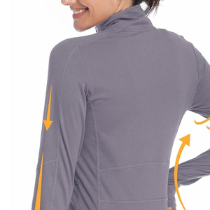 Chaqueta de running personalizada para mujer, corte regular, elástica en cuatro direcciones, de spandex/nailon, de secado rápido, con cremallera completa, orificios para los pulgares y ventilación trasera, ideal para yoga y gimnasio. - Product Image 6