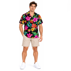 Chemise de plage pour homme à sublimation, séchage rapide, respirante, protection UV, style hawaïen tropical, vacances d'été, col rabattu à boutons corne - Product Image 4