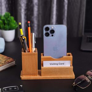 Wooden <b>Desk</b> Organizer with <b>Mobile</b> <b>Phone</b> Stand Pen Pencil <b>Holder</b> and Visiting Card <b>Holder</b> Multipurpose Office Table Organizer - Product Image 6