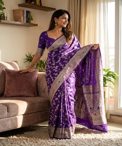 Sari Moderno de Seda Tejida con Blusa Sin Coser para Bodas, Moda Femenina de India y Pakistán 85313 SHUBH- SF:-1106 - Product Image 1