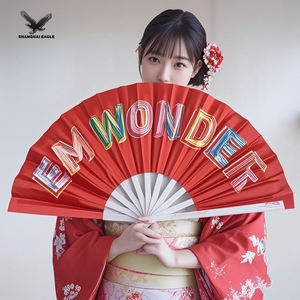 พัดมือพับได้พลาสติกสีสันสดใสไซส์ใหญ่33ซม. สำหรับผู้ชายผู้หญิงของขวัญเต้นรำตามเทศกาล - Product Image 6