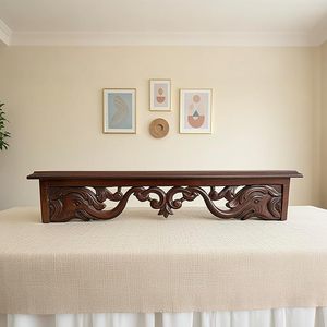 Vintage Hand Carved Wooden Floating <b>Shelf</b> Antique Brown <b>Wall</b> <b>Mounted</b> Corbel Display Rack Detachable Design Baking Paint Finish - Product Image 1