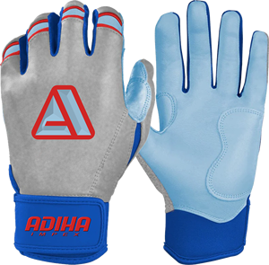 Premium Leather Batting <b>Gloves</b> Grey and Sky Blue Leather Padded Hook And Loop Closure Unisex Adult Training Adiha impex - Product Image 3