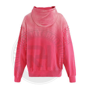 Sudadera de Felpa de Algodón Grueso para Mujer, Color Rojo, con Pedrería, para Impresión de Cristales Personalizada, Marca Privada OEM - Product Image 2
