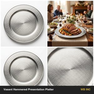 Plato de Servir Artesanal de Acero Inoxidable SS304 de 46 cm con Acabado Martillado Satinado, Plato de Presentación Vasant, Decoración para el Hogar, Estilo Moderno - Product Image 6