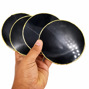 Posavasos de Ágata Negra Natural al por Mayor con Borde Dorado, Piedra Redonda Pulida, Decoración para el Hogar, Regalos, Uso al por Mayor, Feng Shui, Duraderos - Product Image 1