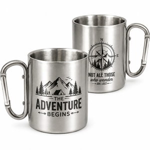 Gobelet isotherme de camping en acier inoxydable à double paroi avec poignée mousqueton, tasse à café portable pour l'extérieur, idéal pour la bière et le vin - Product Image 1