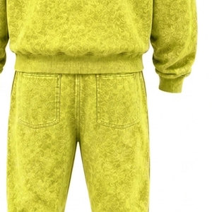 Conjunto Deportivo para Hombre, Amarillo, Lavado Ácido, 100% Algodón, 480 gsm, Alta Calidad, con Pedrería, Pantalones Largos con Cordón Ajustable, Ropa Casual - Product Image 6