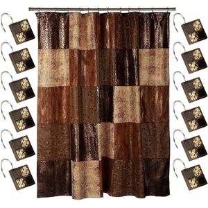 Zambia Animal 12pc Classic Fabric Shower <b>Curtain</b> Set Unique Western Country Design with <b>Hooks</b> - Product Image 1