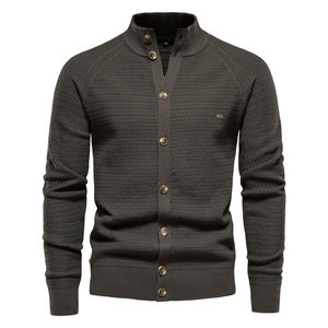 <b>Men</b> Regular Fitting <b>Long</b> Sleeves <b>Cardigan</b> Made of Cashmere Like Cotton Solid Color Button Closure Autumn Wear - Product Image 1