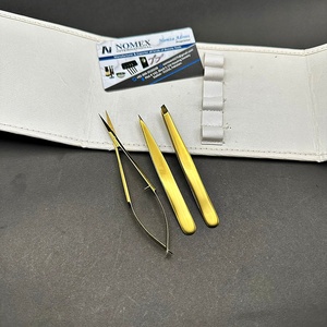 Ensemble de pinces à épiler professionnelles de haute qualité, pinces à épiler inclinées plaquées or, acier inoxydable durable, ressort - Product Image 1