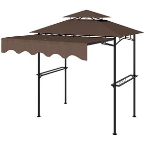 Gazebo de jardin marron 8 x 5 m avec auvent latéral, 2 étagères latérales et 6 crochets – Abri pour barbecue et pergola - Product Image 1