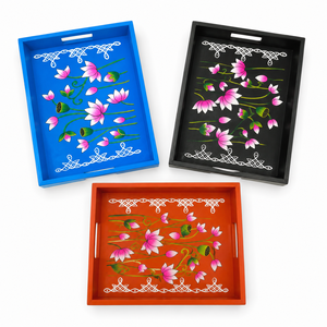 Handmade Lacquered Wooden Serving <b>Tea</b> <b>Tray</b> Decorative Square Design Colorful Artisan Home Decor by Indian Decor - Product Image 3