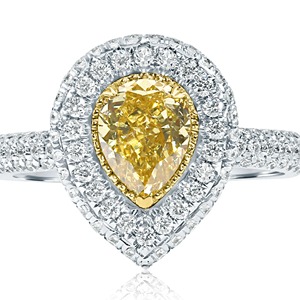 Bague de fiançailles en or blanc 14 carats avec diamant de laboratoire jaune fantaisie taille poire, double halo, clarté VVS+, certifiée IGI, pour la vente en gros - Product Image 4