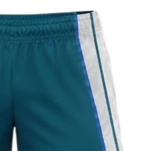 Shorts de netball unisexe sublimés bleu sarcelle et blanc en polyester, vêtements de sport légers pour équipes, avec empiècements latéraux, pour l'entraînement - Product Image 5