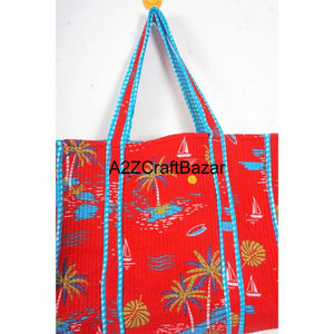 Bolsa de Playa Grande (Más de 50 cm) de Algodón a Rayas Hecha a Mano en Rajasthan con Asa Larga para Mujer - Para Viajes, Fiestas, Compras y Uso Diario - Product Image 4