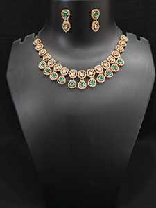 Conjunto de Collar y Pendientes AD para Mujer, Joyería Nupcial India, Diseño Geométrico en Latón Chapado en Oro Rosa, Hecho a Mano para Fiestas - Product Image 4