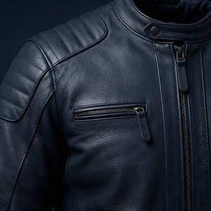 Blouson en cuir marron rétro pour homme, col montant, fermeture éclair, style motard, automne-hiver, vêtement d'extérieur décontracté, fabricant OEM - Product Image 5