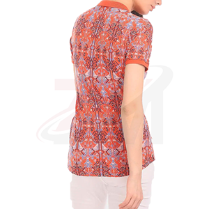Women's Geometric Print <b>Polo</b> Shirt Short Sleeve <b>Orange</b> Casual Woven Breathable 100% Polyester - Product Image 2